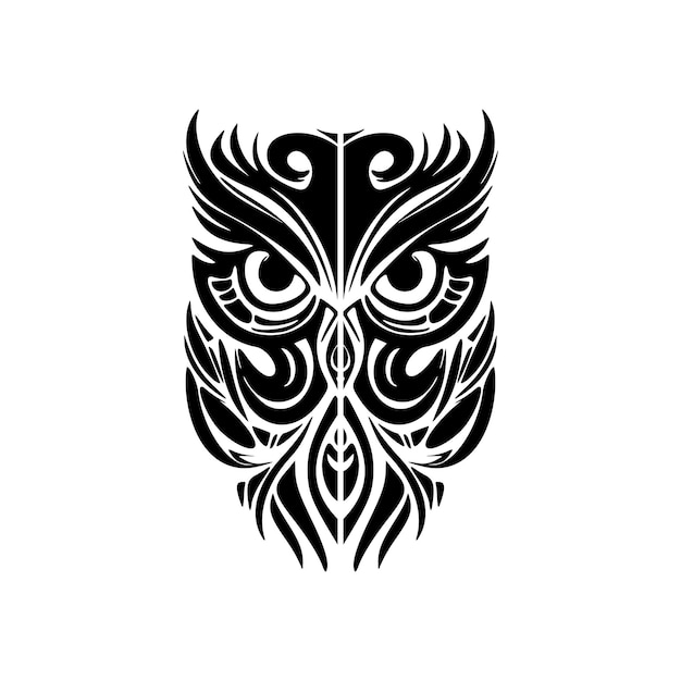 Owl tattoo in black white wPolynesian designs