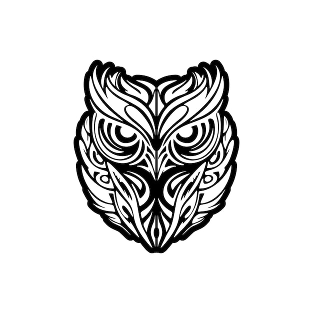 Owl tattoo design in black and white featuring Polynesian patterns