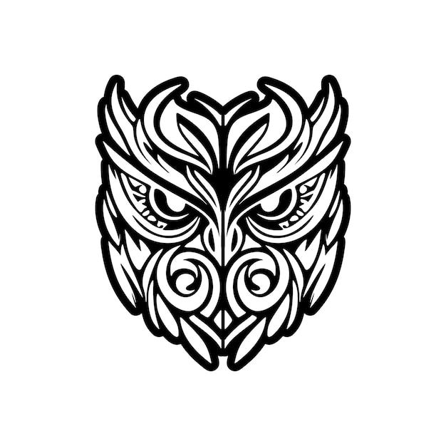 Owl tattoo design in black white with Polynesian styles