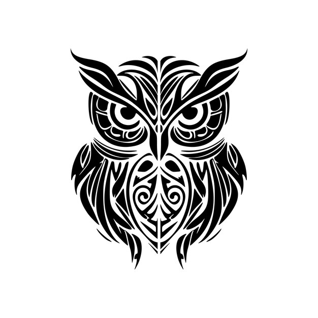 Owl tattoo featuring black and white with polynesian designs