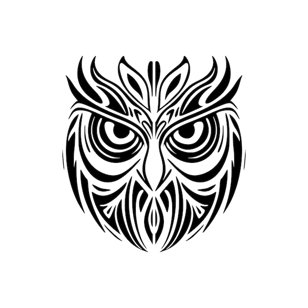 黒と白のポリネシア デザインのフクロウのタトゥー