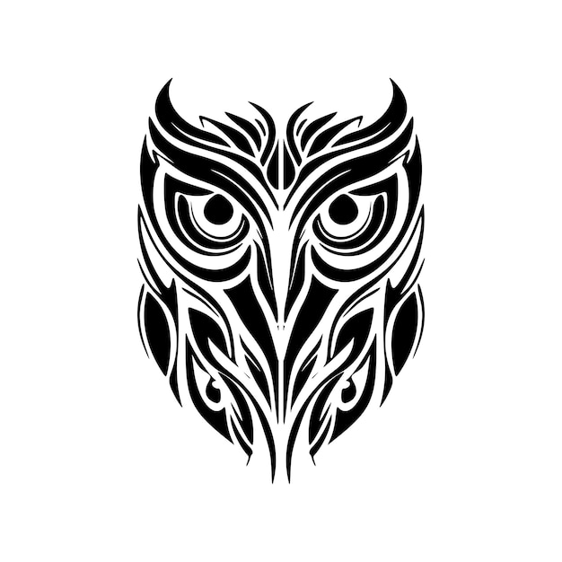 Owl tattoo with black white and Polynesian designs