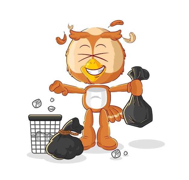 Owl Throw garbage mascot cartoon vector