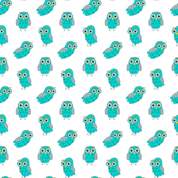 Owl turquoise vector seamless pattern forest animal vector illustration owl