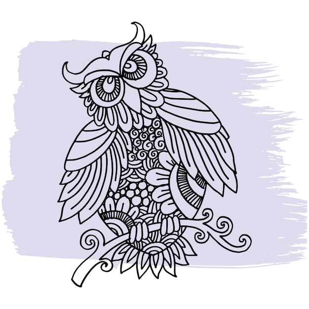 Vettore illustrazione di disegno a mano del gufo vettorialeuccello olw per simbolo illustrazione retrò etnica del gufo scarabocchio del gufo
