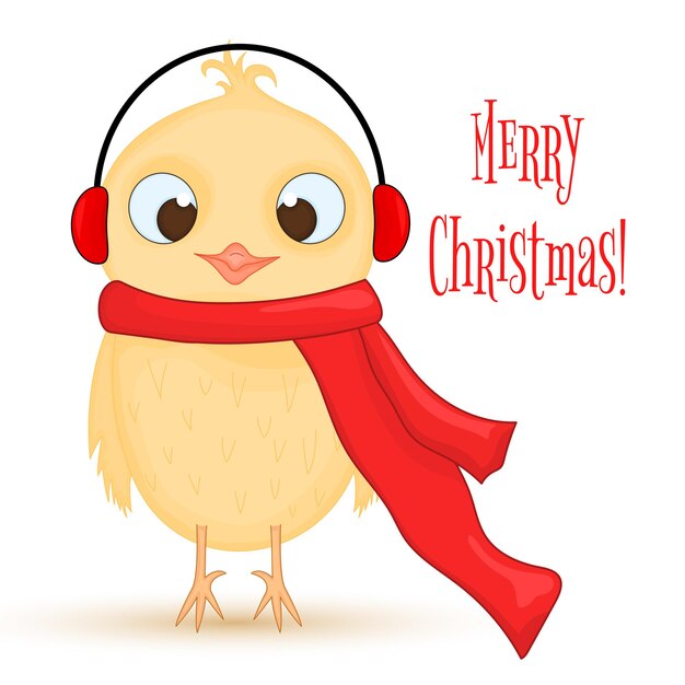 Owl in the warm headphones and scarf. postcard for the new year and Christmas. Isolated objects bird on white background. Template for text and congratulations.