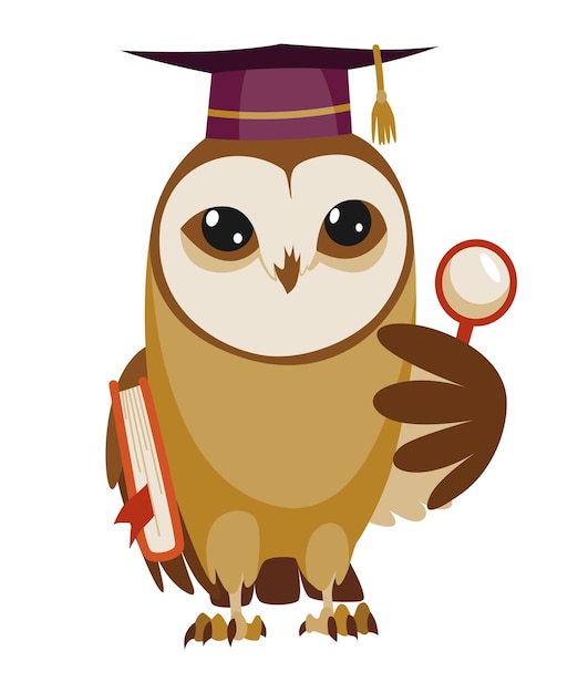 Owl wearing graduation cap Cute wise owl with hat Symbol of wisdom or graduation from higher or secondary educational institution