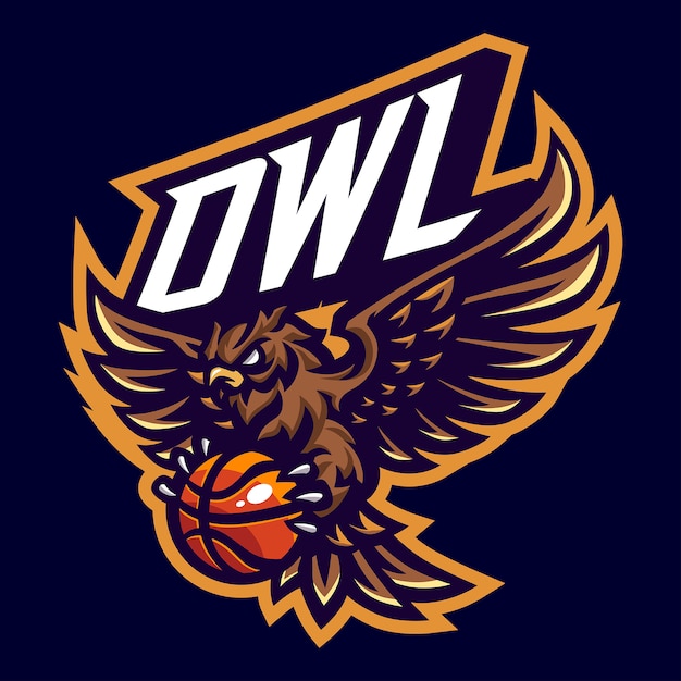 Owl with basketball mascot logo for sport and esport isolated