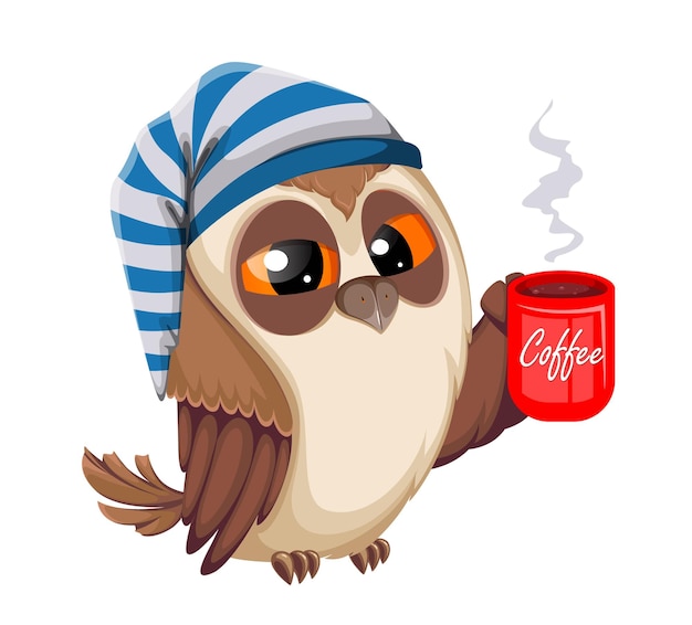 owl with a cup of coffee back to school concept wise owl cute cartoon character