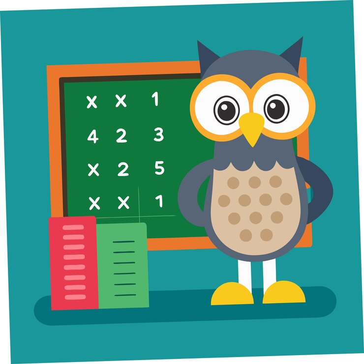Vector an owl with a green background with a calculator and a blackboard with a green background