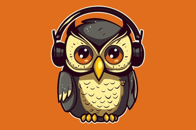 Owl with headphones vintage vector