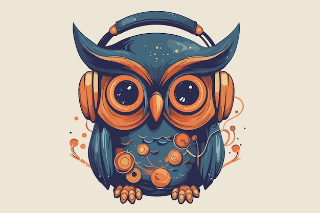 Owl with headphones vintage vector