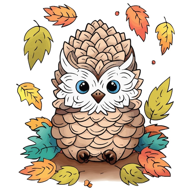 Owl with a pine cone on his head