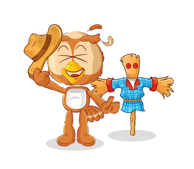 Owl with scarecrows cartoon character vector