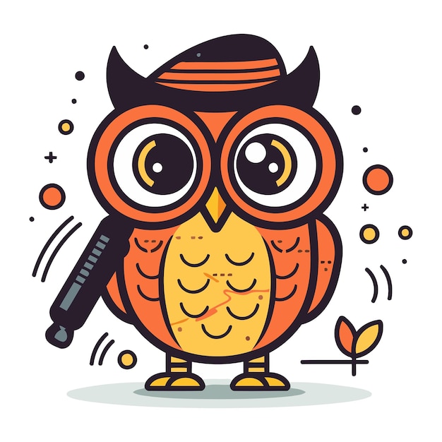 Vector owl with a smoking pipe vector illustration in flat style