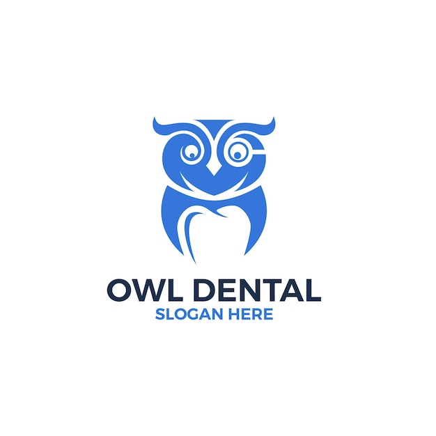 Owl with tooth in negative space logo design template