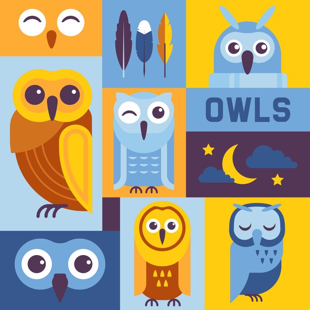 Vector owls banner illustration.