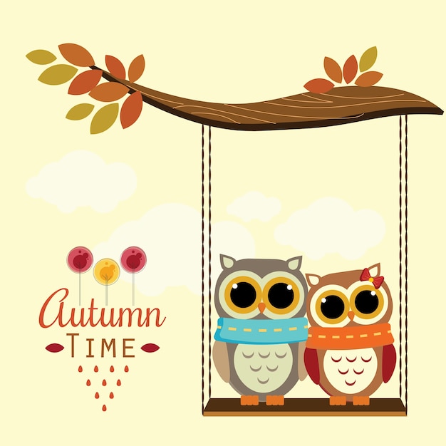 Owls in love with autumn