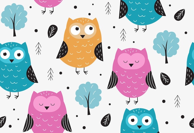 Owls seamless pattern