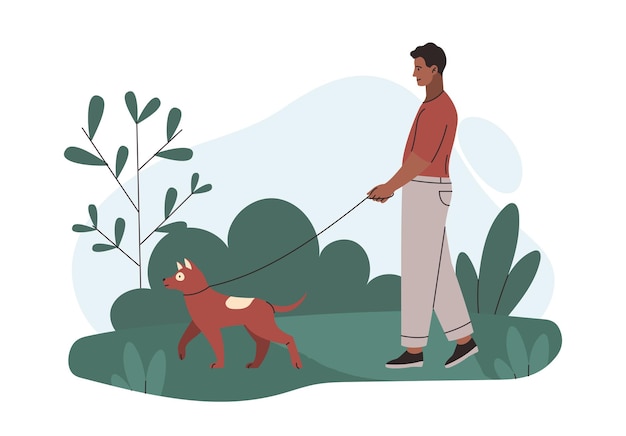 Owner walks with dog concept