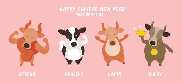 Vector ox cow bull character greeting, chinese new year