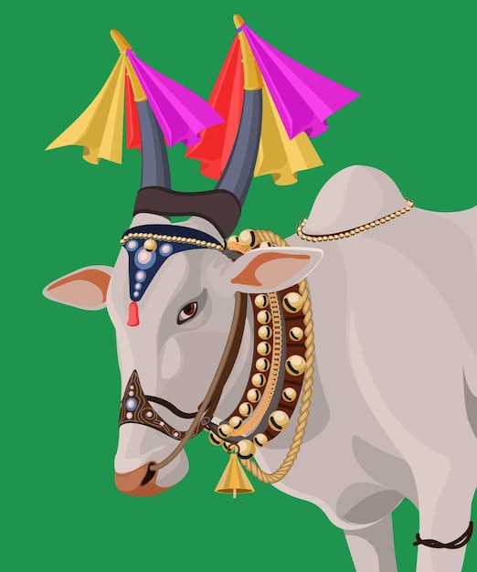 Vector ox is decorated with various stuff for festivals in india