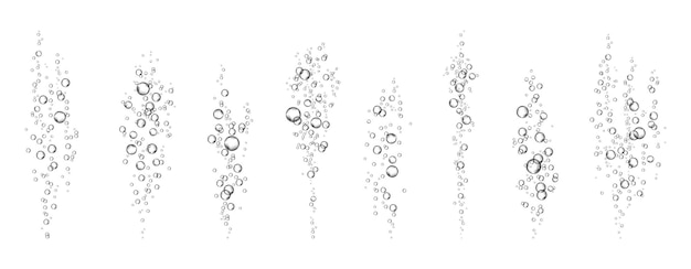 酸素の気泡は、白い背景の上の水に流れます