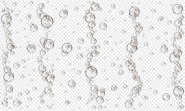 Oxygen bubbles on transparent background Fizzy carbonated drink seltzer beer soda cola lemonade