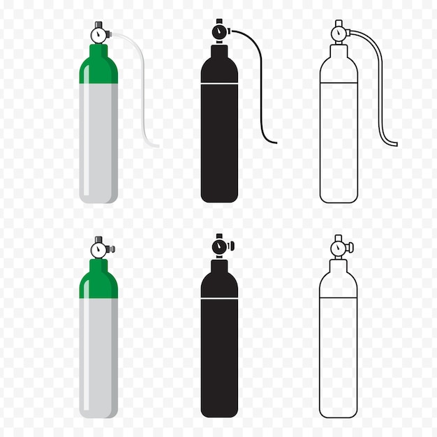 Oxygen cylinder icon set isolated on transparent background