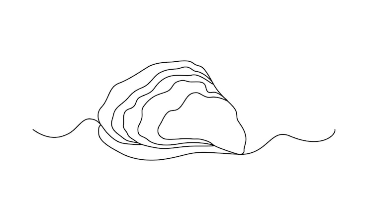 한 개의 연속적인 선으로 그려진 오스트리 추상적인 연체류 해양 거주자 음식 편집 가능한 윤