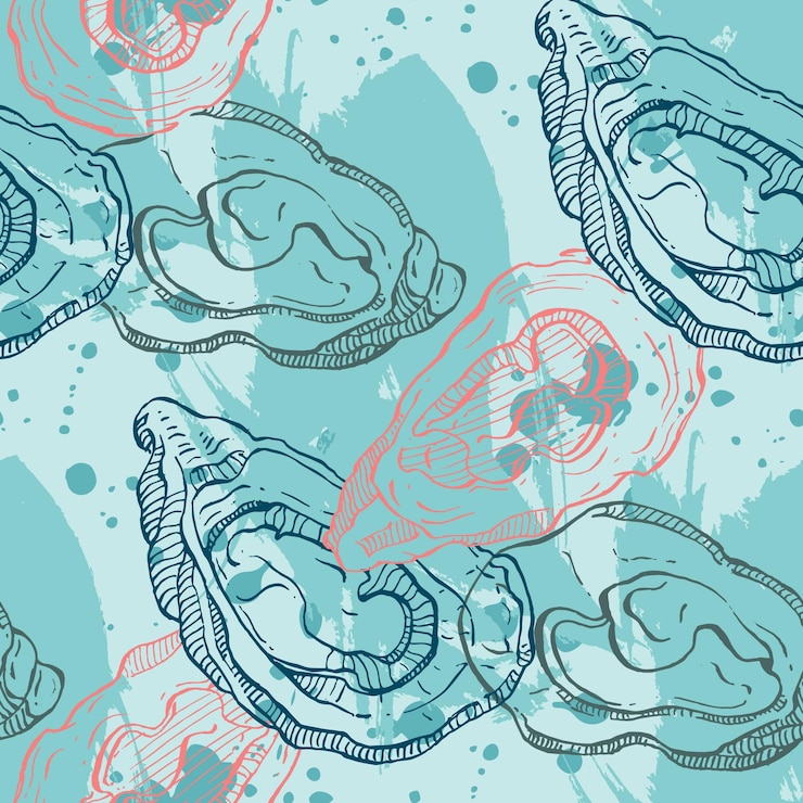 Vector oysters seamless pattern
