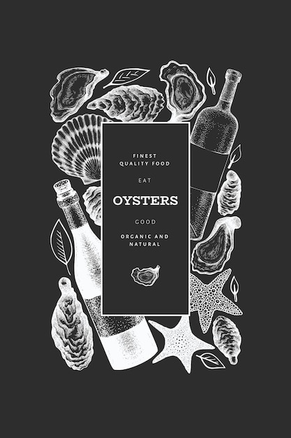 Vector oysters and wine design template.