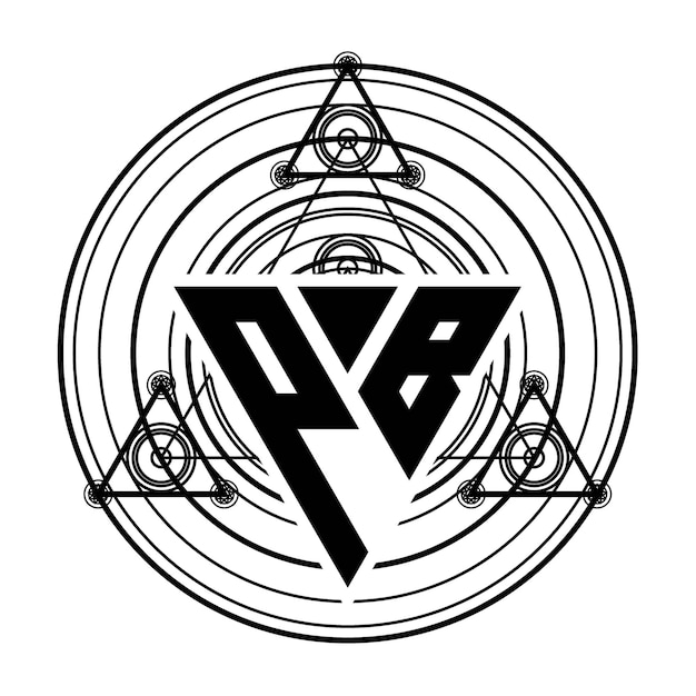 神聖な幾何学的な装飾が施された三角形のデザイン テンプレートを使用した PB モノグラム文字ロゴ