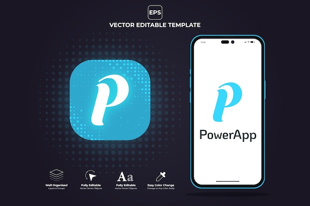 P brief app embleempictogram ontwerp met mobiele frame premium bewerkbare eps-sjabloon
