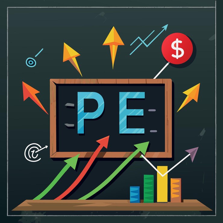 वेक्टर p e price divided by earning calculation for invest in stock or corporate valuation concept multi