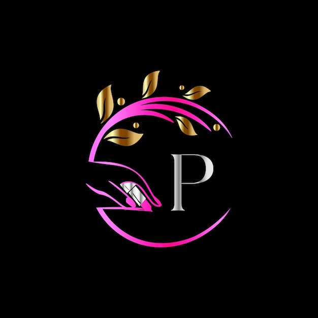 P eerste logo, nagels, Luxury Cosmetics Spa Beauty vector sjabloon