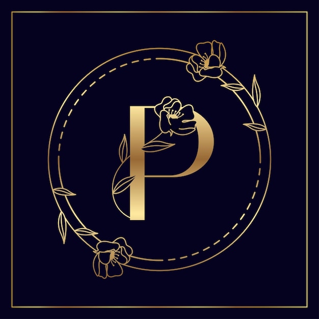 Вектор p golden initial цветочный роскошный и элегантный логотип