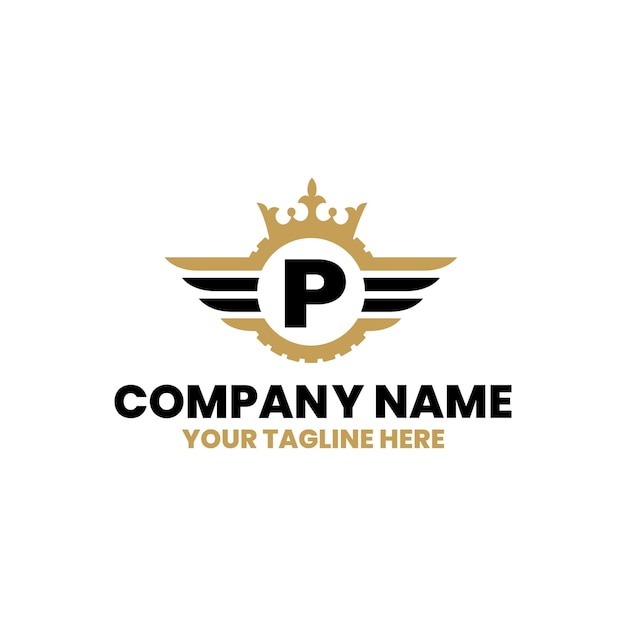 P initial letter with tire and crown premium logo design vector