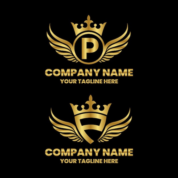 P initial letter with wing crown logo luxury logoluxury shield monogram logo design premium template vector