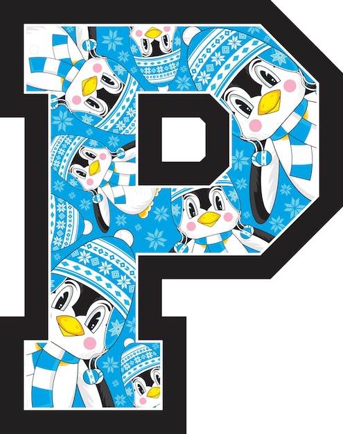 P is for Penguin in Wooly Hat Alphabet Learning Educational Illustration