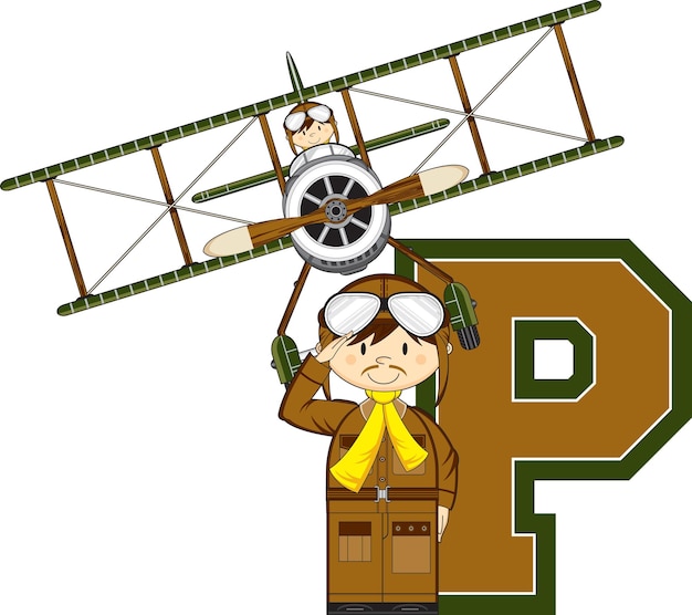 P is for Pilot Alphabet Learning Educational Illustration