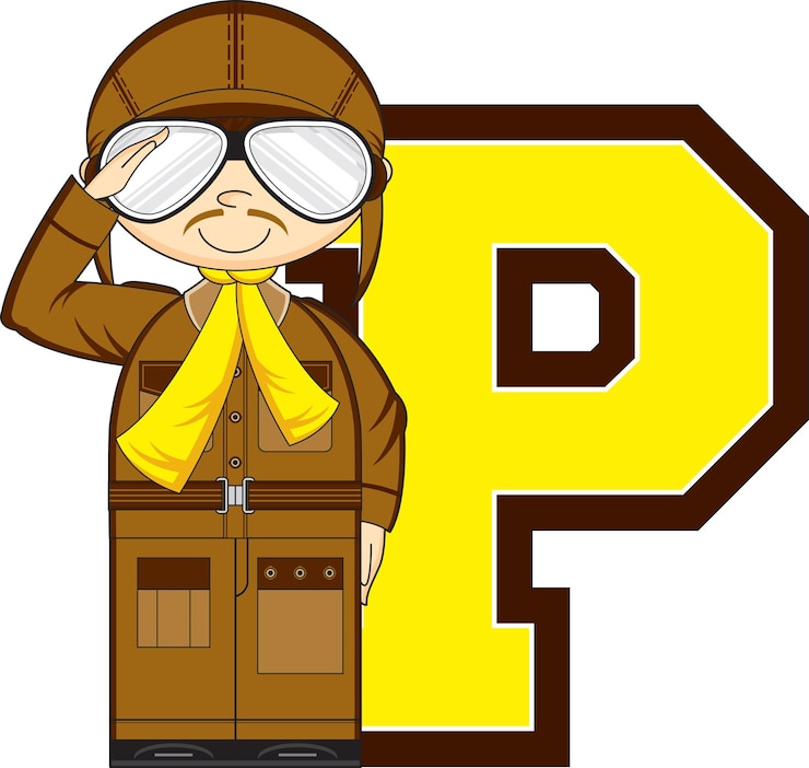 Vector p is for pilot alphabet learning educational illustration