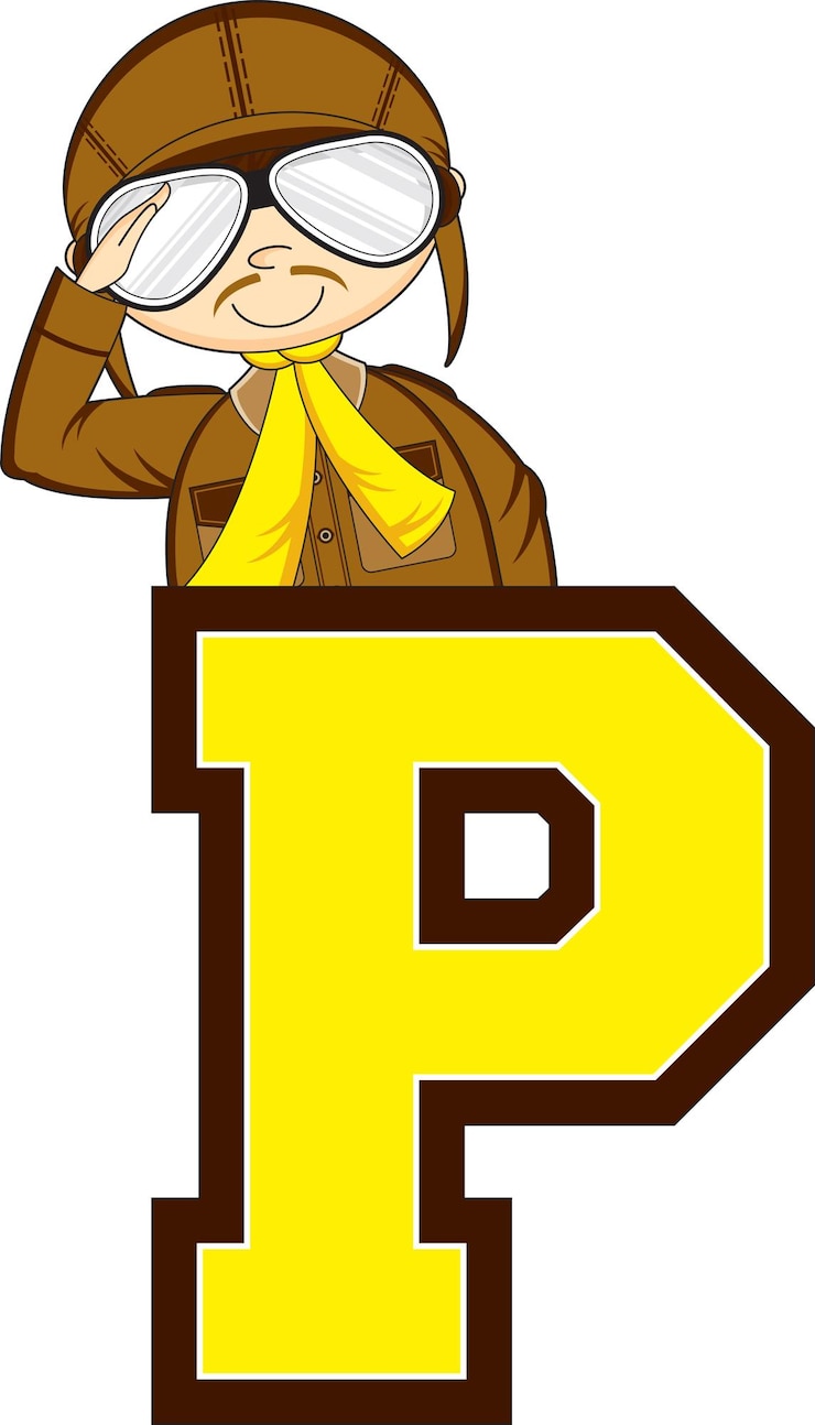 Vector p is for pilot alphabet learning educational illustration