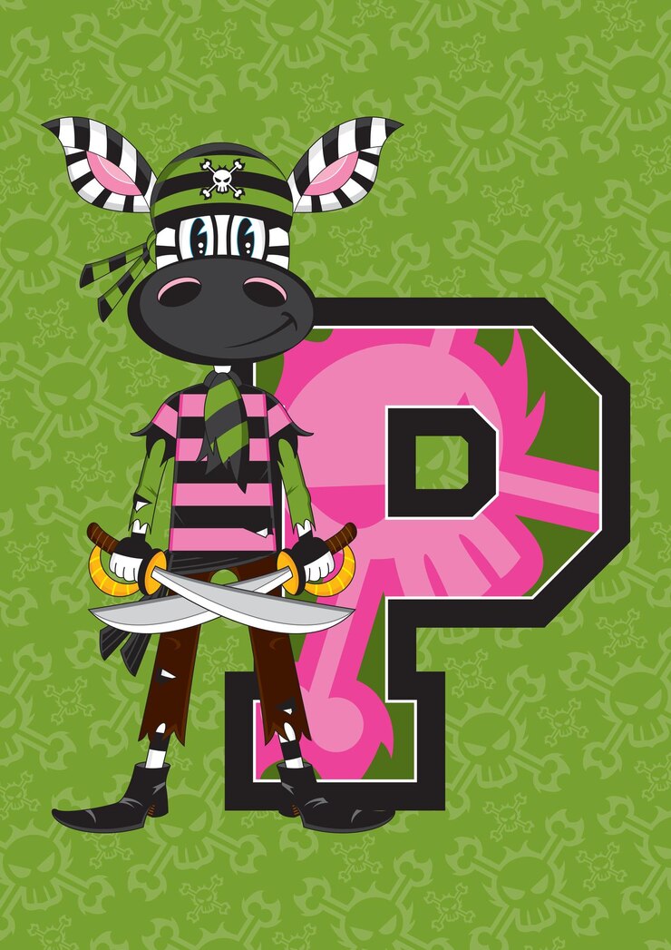 Vector p is for pirate swashbuckling alphabet learning educational illustration
