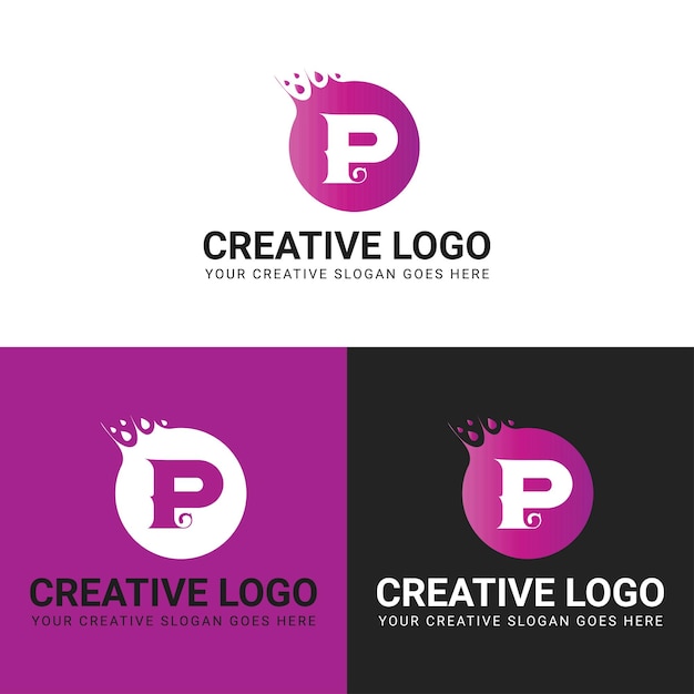 Письмо P творческий технологический стиль технический игривый современный цифровой элегантный инициал P вектор фиолетовый логотип