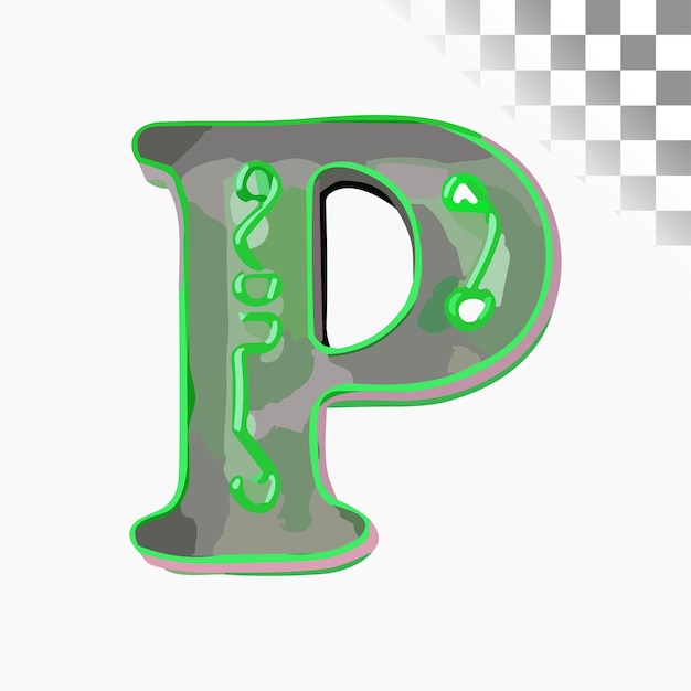 Vector p letter design stylish font green 3d neon light sign smooth alphabet