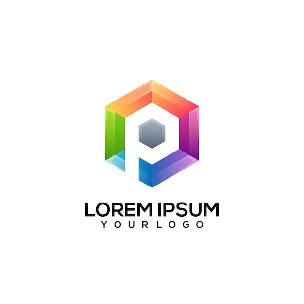 P letter Hexagon colorful logo illustration