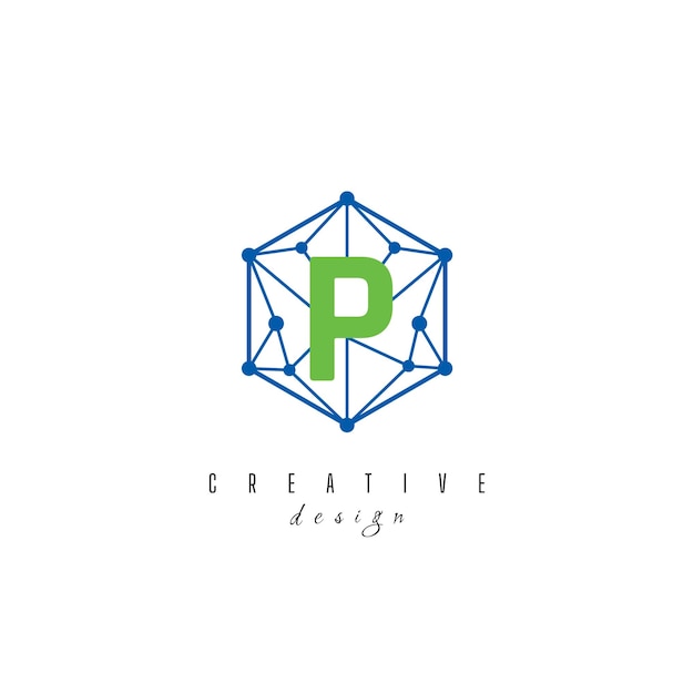 Vector p letter it eenvoudig creatief elegante zeshoek zeshoekige veelhoek logo ontwerp