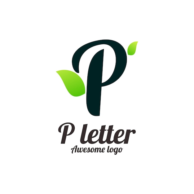 P letter leaf nature logo vintage