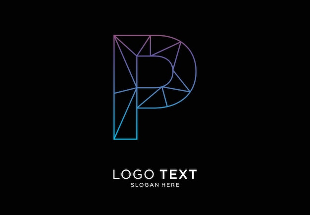 Tecnologia del colore sfumato a linee irregolari con logo p letter